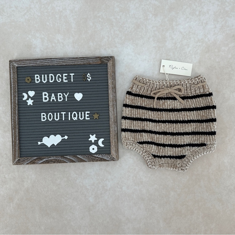 New Rylee + Cru Tan and Black Striped Chenille Bloomers
